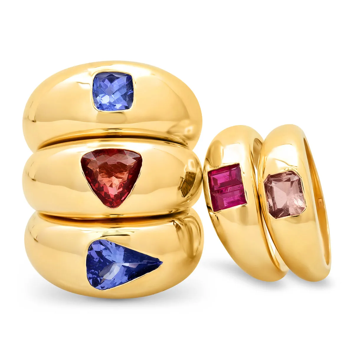 14K YG Double Baguette Burmese Ruby Gypsy Gem Ring