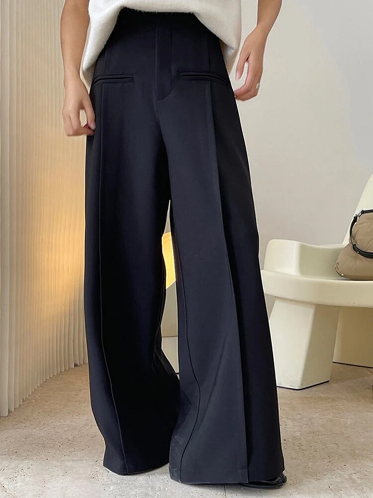 2023 Spring New Women Solid Color Button High Waist Long Trousers Ladies Casual Fashion Wide Leg Pants 2J378