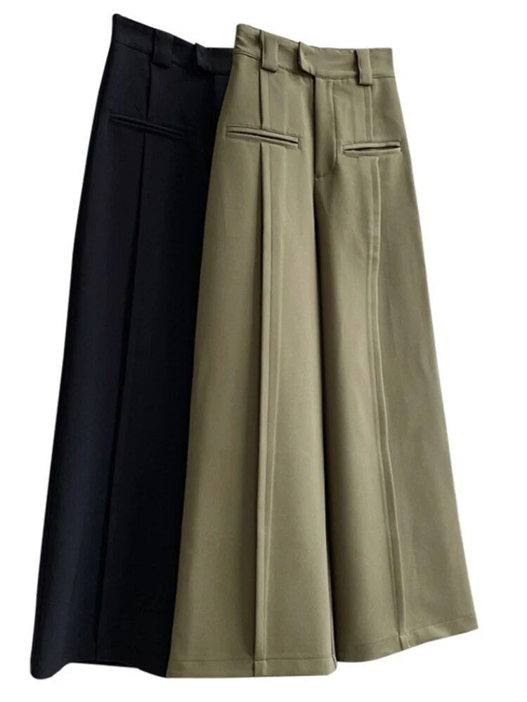 2023 Spring New Women Solid Color Button High Waist Long Trousers Ladies Casual Fashion Wide Leg Pants 2J378