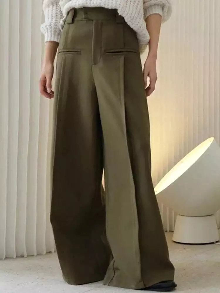 2023 Spring New Women Solid Color Button High Waist Long Trousers Ladies Casual Fashion Wide Leg Pants 2J378