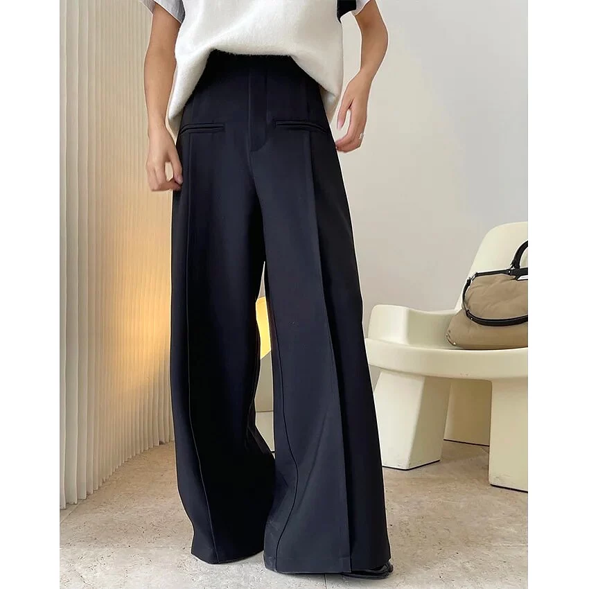 2023 Spring New Women Solid Color Button High Waist Long Trousers Ladies Casual Fashion Wide Leg Pants 2J378