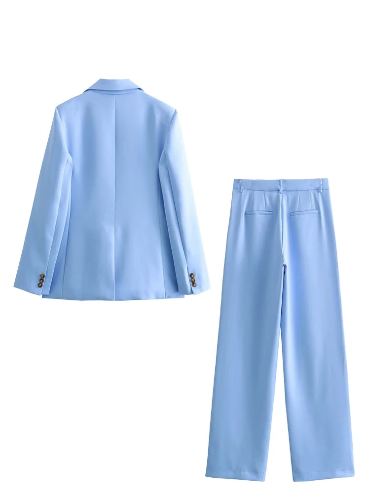 Ashore Shop Blazer 2 Piece Sets Womens Outfits Autumn Loose Office Pants Set Elegant Blue Trouser Suits