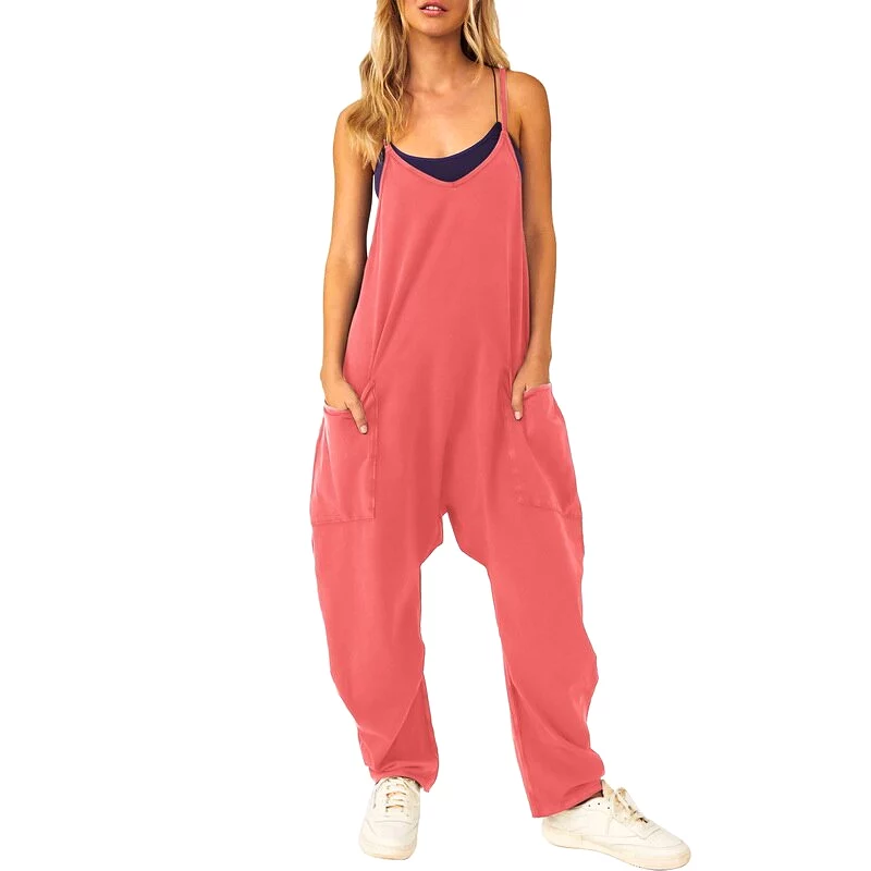 Ashore Shop Woman Casual Jumpsuit Women Casual Loose Long Bib Pants Wide Leg 2 Zipper Jumpsuits Baggy Rompers Overalls With Pock