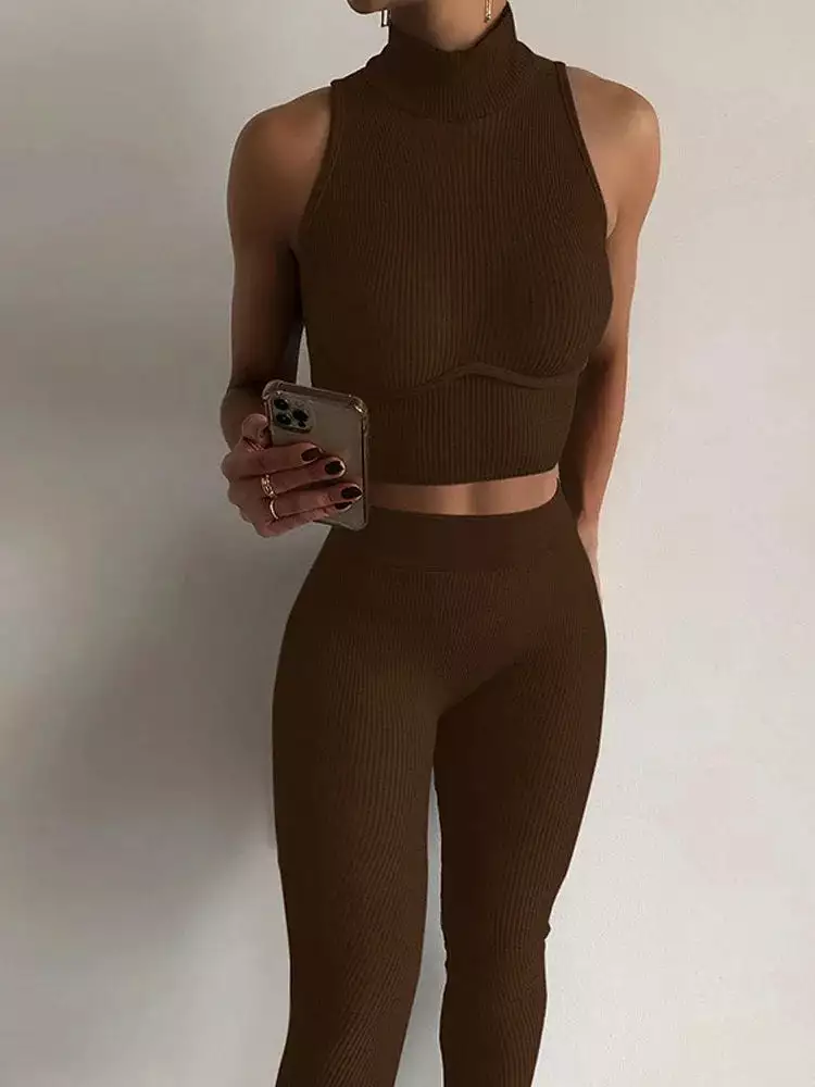 Ashore Shop Women Sexy Y2K Clothes Sleeveless Crop Top High Waist Skinny Pants Matching Suit Outfits Club Streetwear Sporty