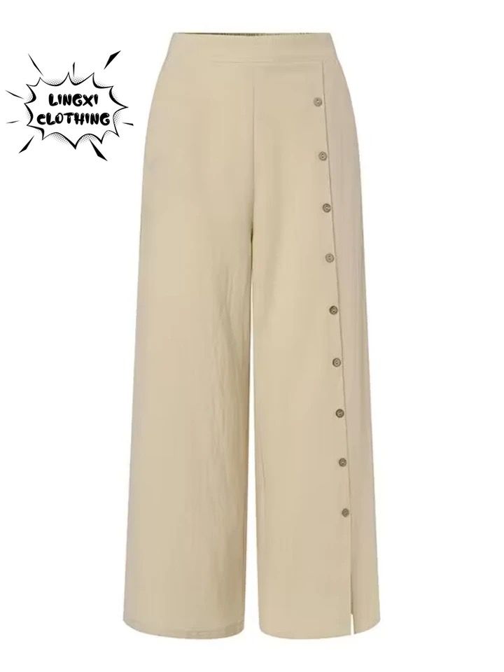 Autumn Fashion Women's Wide Leg Pants High Waist Cotton and Hemp Loose Trousers XL B-98023