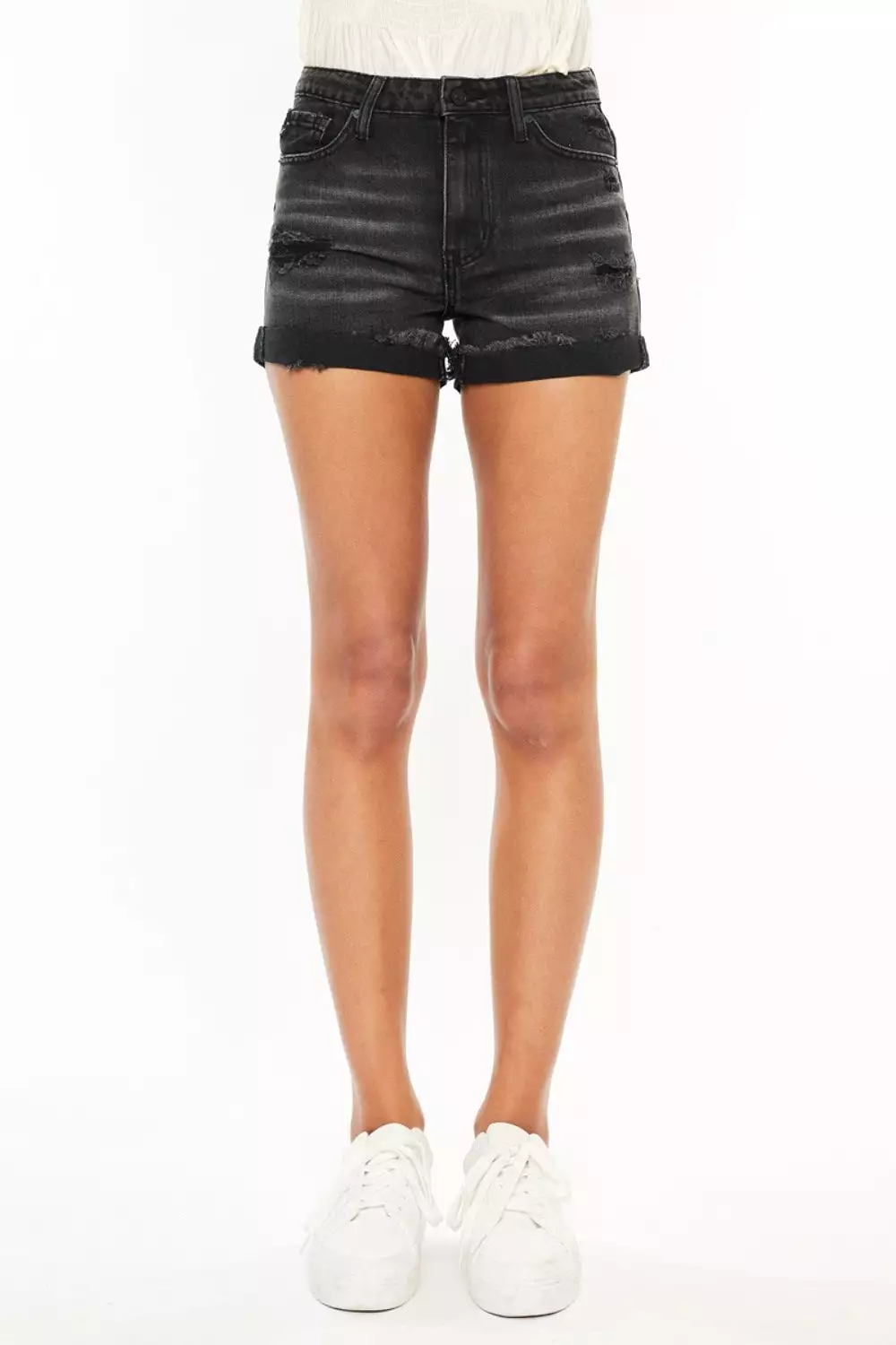 Black Washed High Waist Distressed Denim Shorts