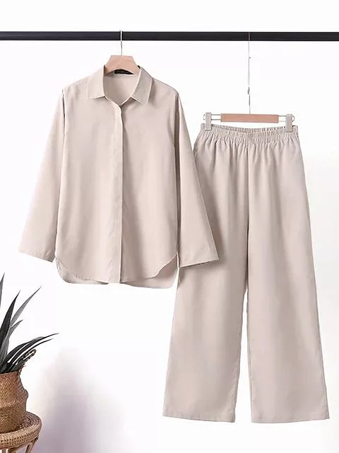 Cotton and hemp long sleeve shirt pants 2 piece suit TS43