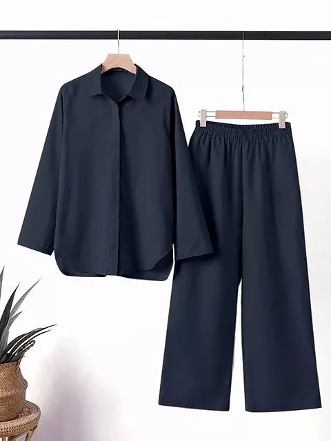 Cotton and hemp long sleeve shirt pants 2 piece suit TS43