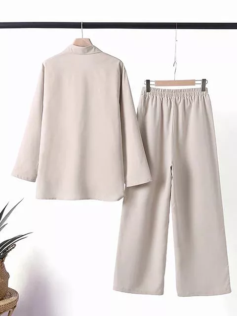 Cotton and hemp long sleeve shirt pants 2 piece suit TS43