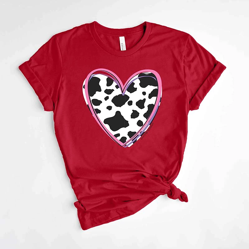 Cow Print Heart Short Sleeve T-Shirt