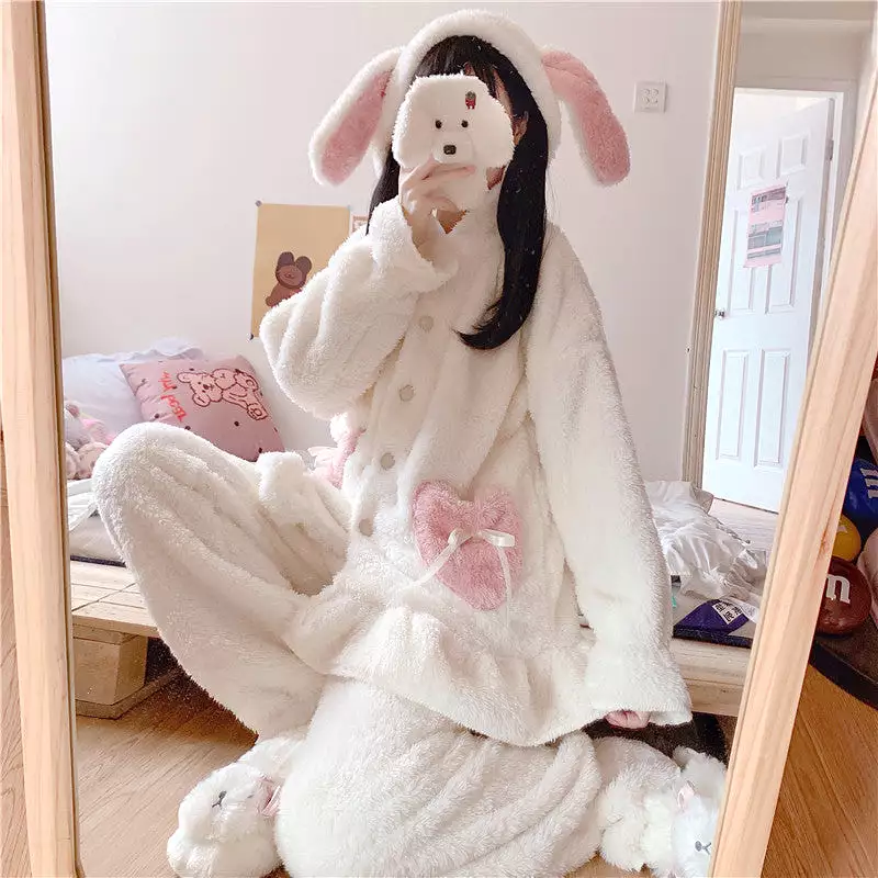 Cute Rabbit Ears Hooded Pajamas Set AD12813