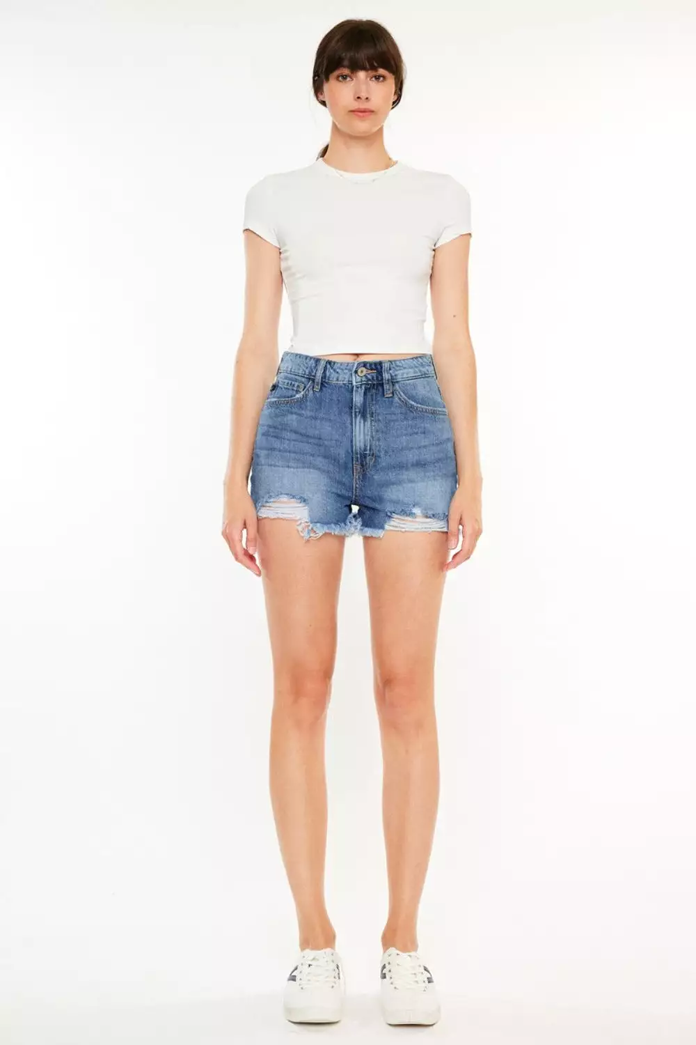 Distressed Raw Hem High Waist Denim Shorts