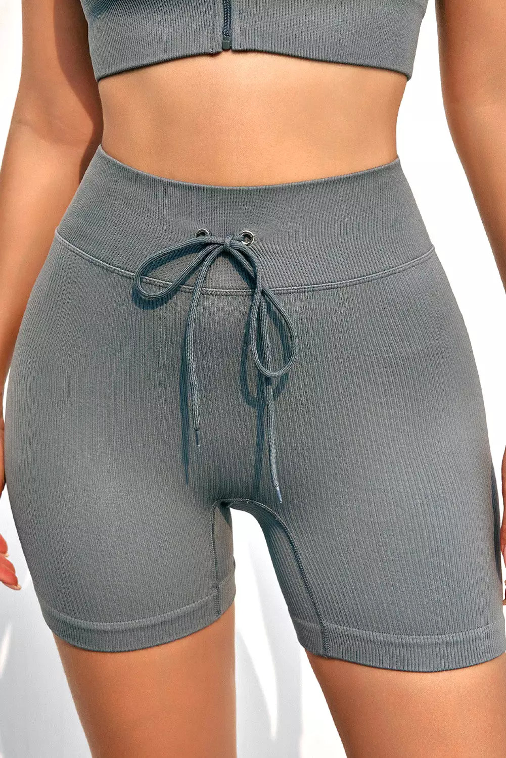 Drawstring Ribbed Sports Shorts