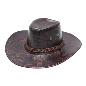 Fashion Leather Western Cowboy Hat For Men Retro Gentleman Jazz Hats Roll Up Brim Sombrero Hombre