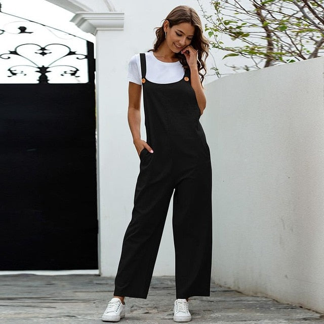 Fashion Women Girls Loose Solid Jumpsuit Strap Dungarees Harem Trousers Ladies Overall Pants Casual Playsuits Plus Size