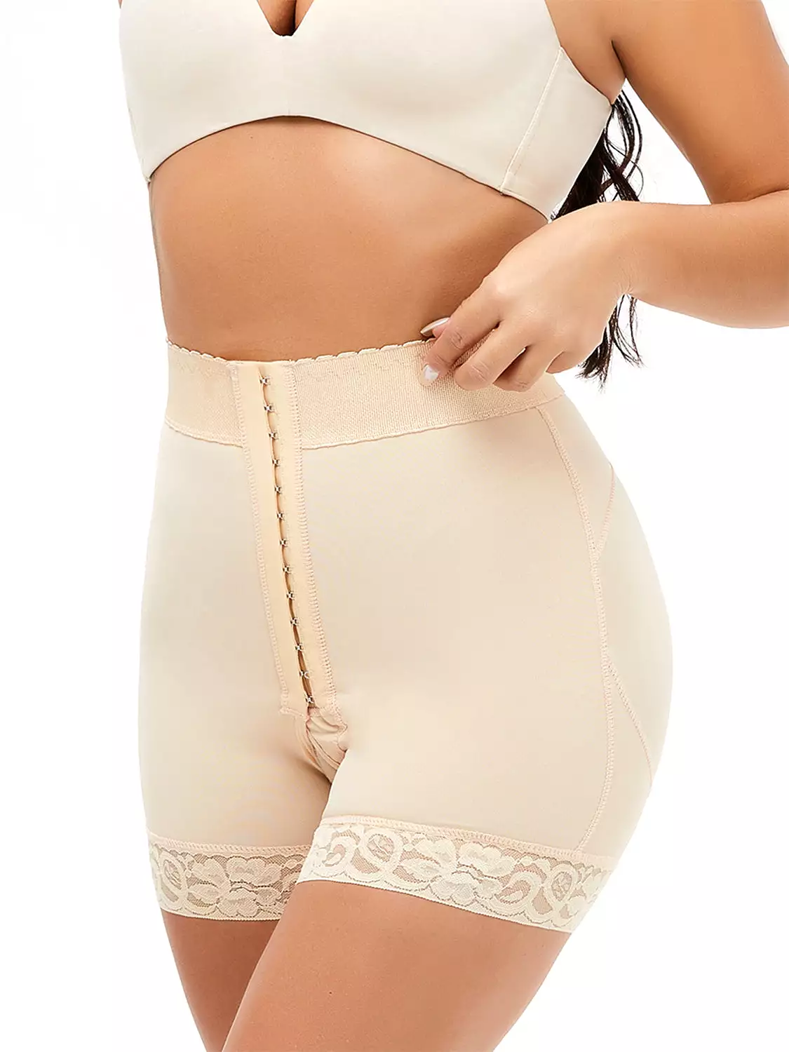 Full Size Lace Detail Hook-and-Eye Shaping Shorts