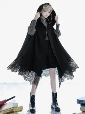 Gothic Lolita Poncho Black Polyester Winter Lolita Poncho Cape Outwears