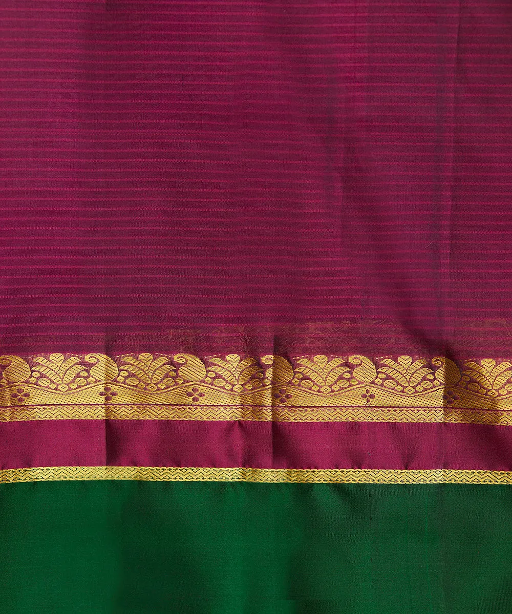 Handloom Heena Green Pure Silk Kanjivaram Saree With Double Color Big Border