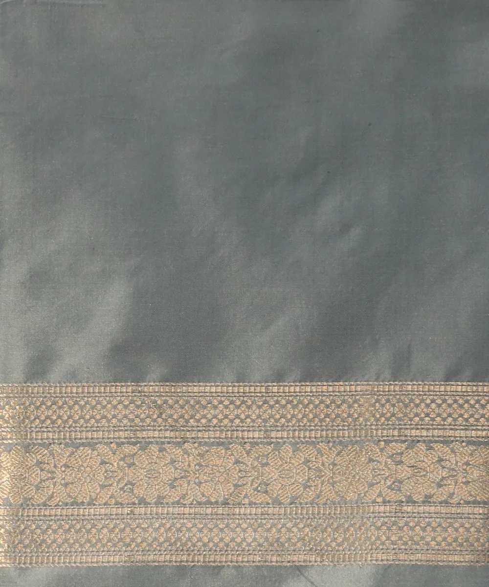 Handloom Ice Blue Pure Katan Silk Kimkhab Banarasi Saree With Grey Border