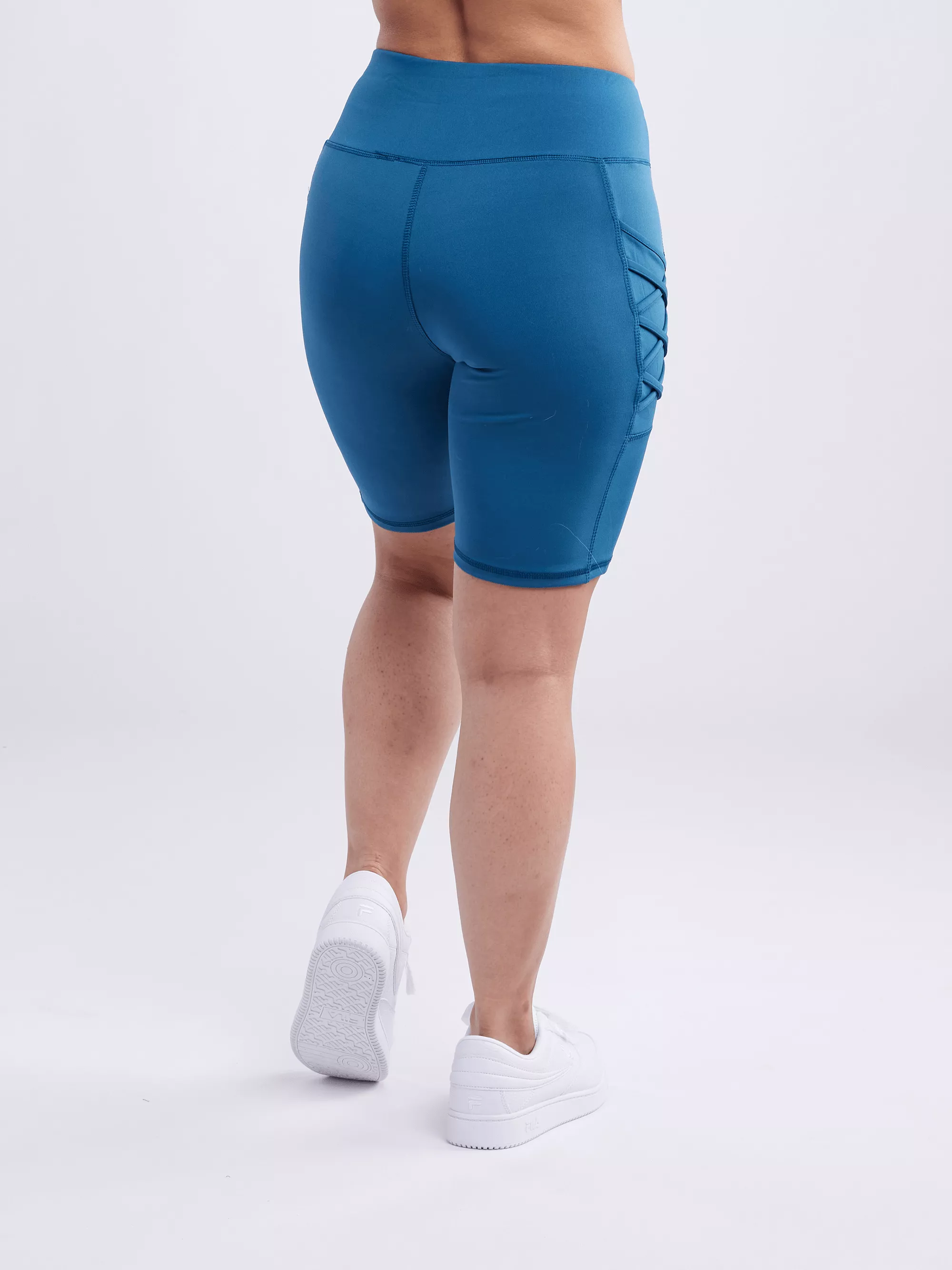 High-Waisted Workout Shorts With Pockets with Criss Cross Design