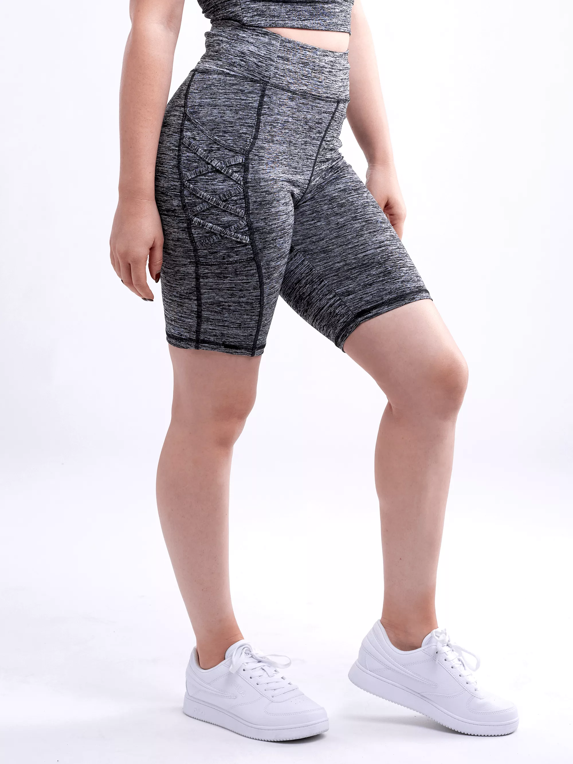 High-Waisted Workout Shorts With Pockets with Criss Cross Design