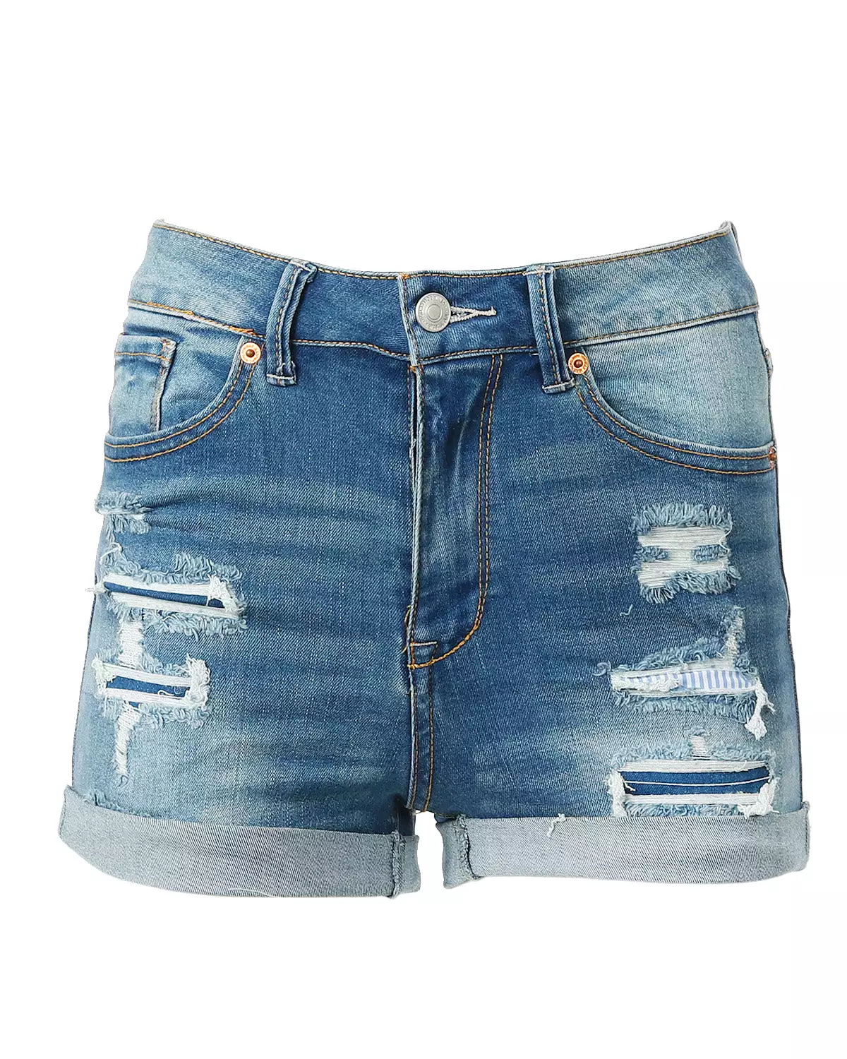 Junior Fit Classic Mid Rise Distressed Denim Frayed Cute Shorts