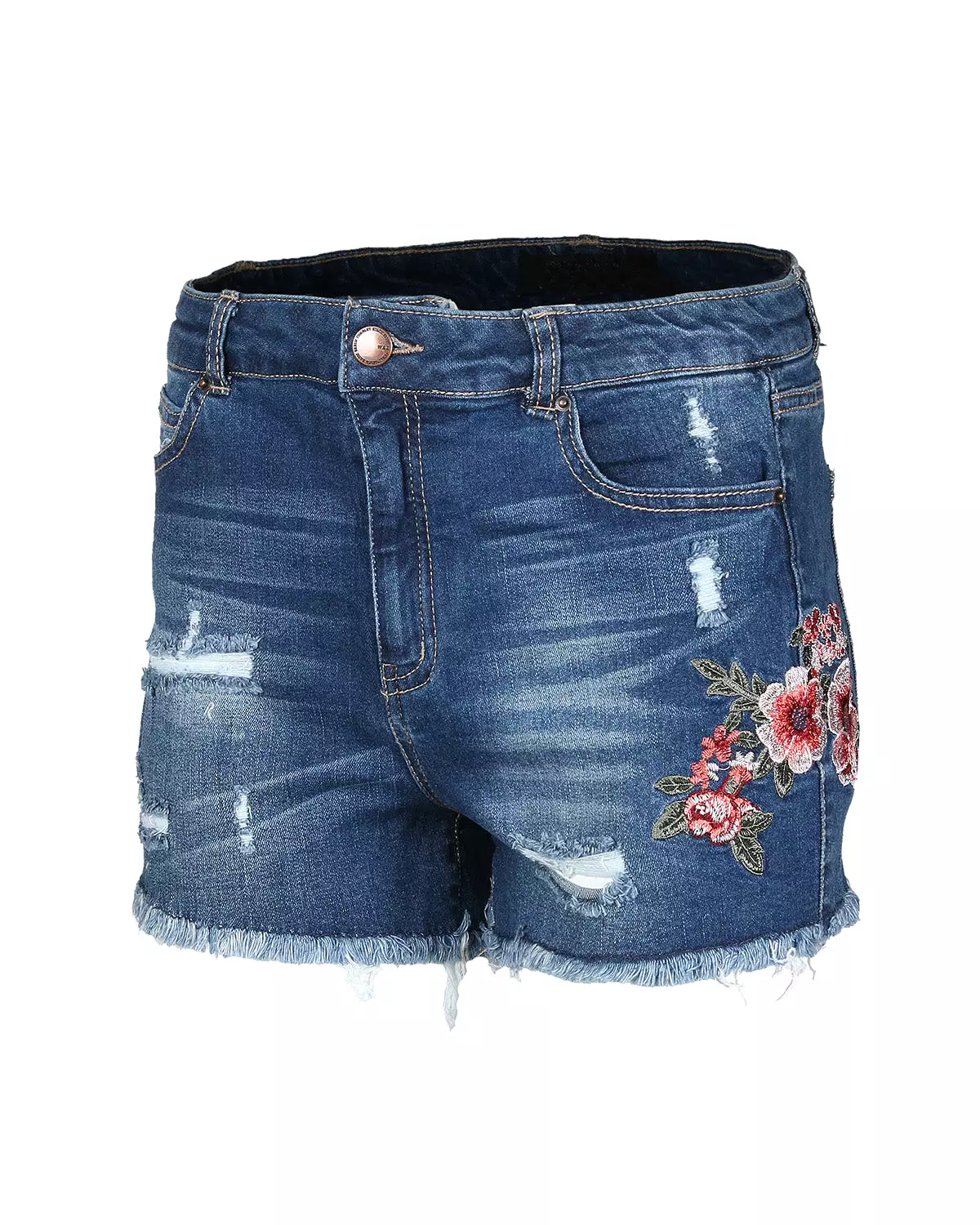 Juniors Classic Mid Rise Distressed Denim Shorts