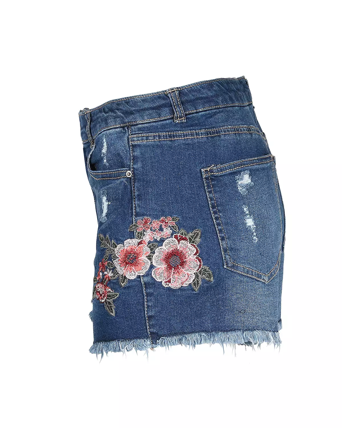 Juniors Classic Mid Rise Distressed Denim Shorts