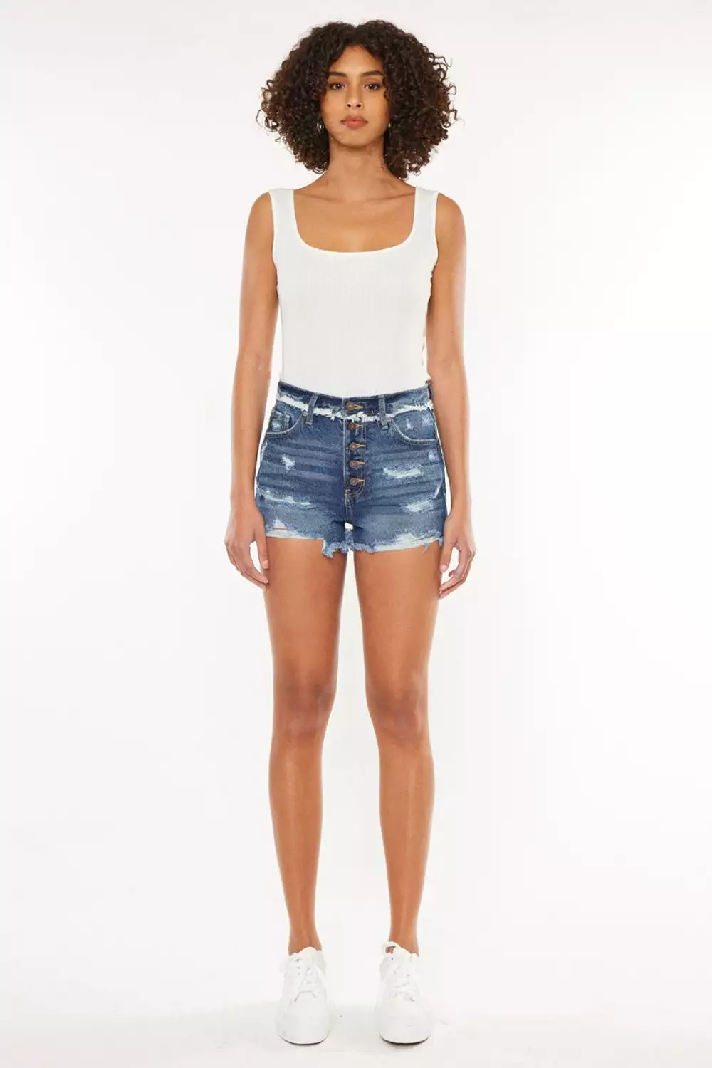 Kancan Distressed Button Fly Denim Shorts