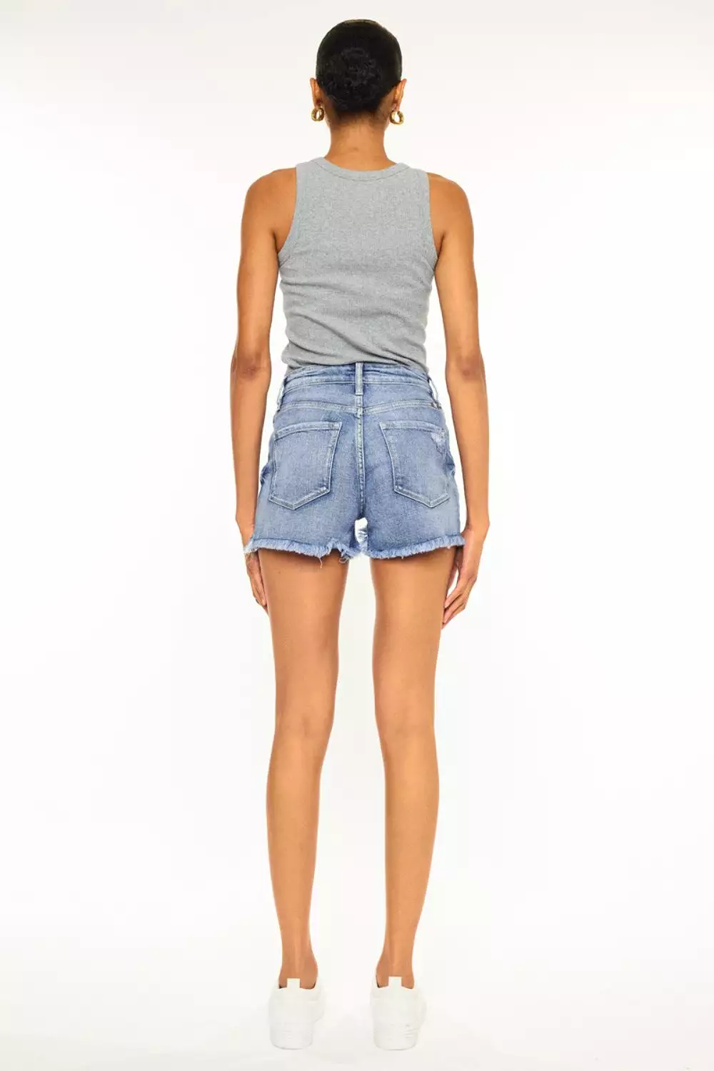 Kancan Distressed Raw Hem Denim Shorts