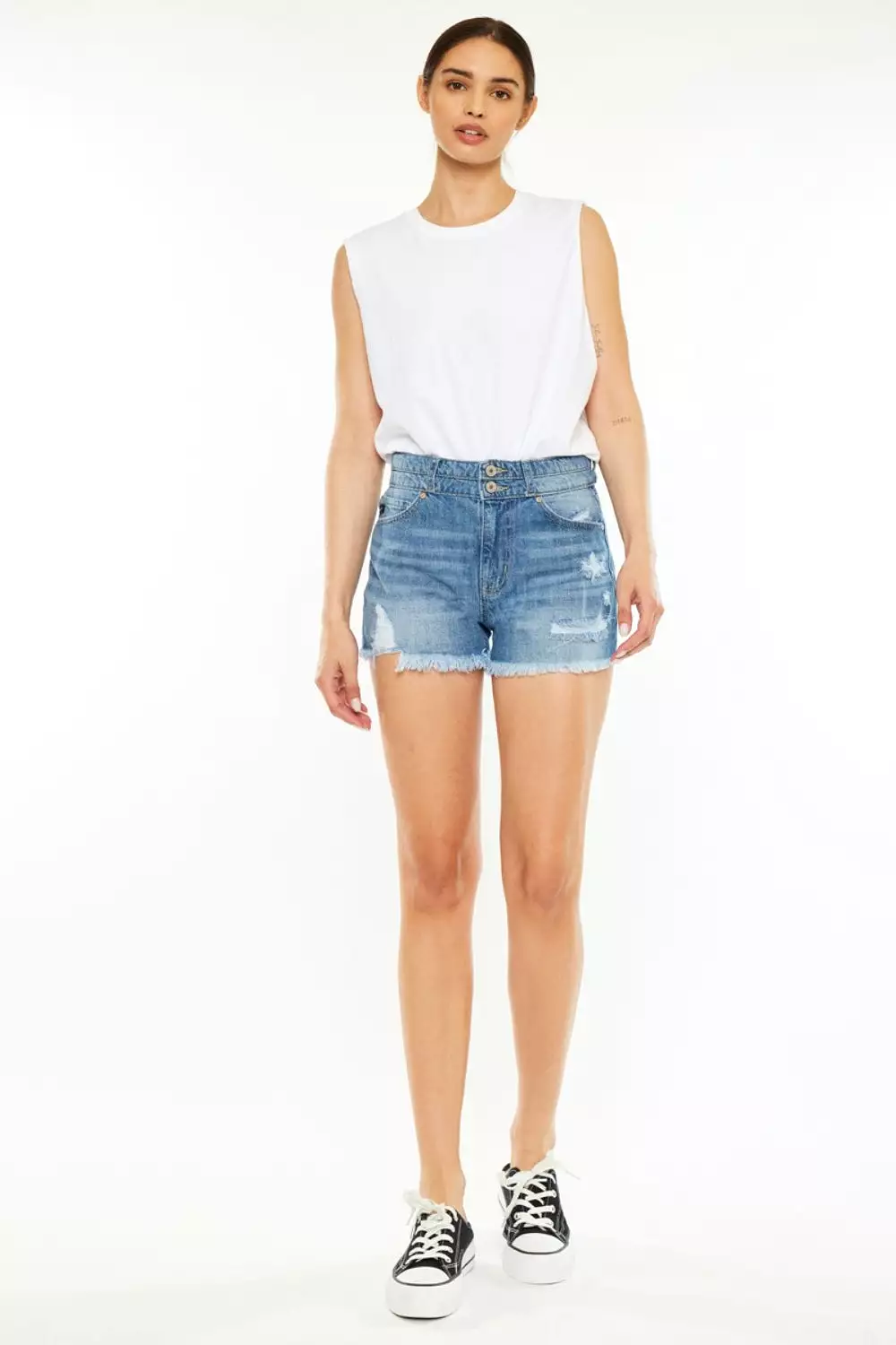 Kancan Full Size High Rise Raw Hem Denim Shorts