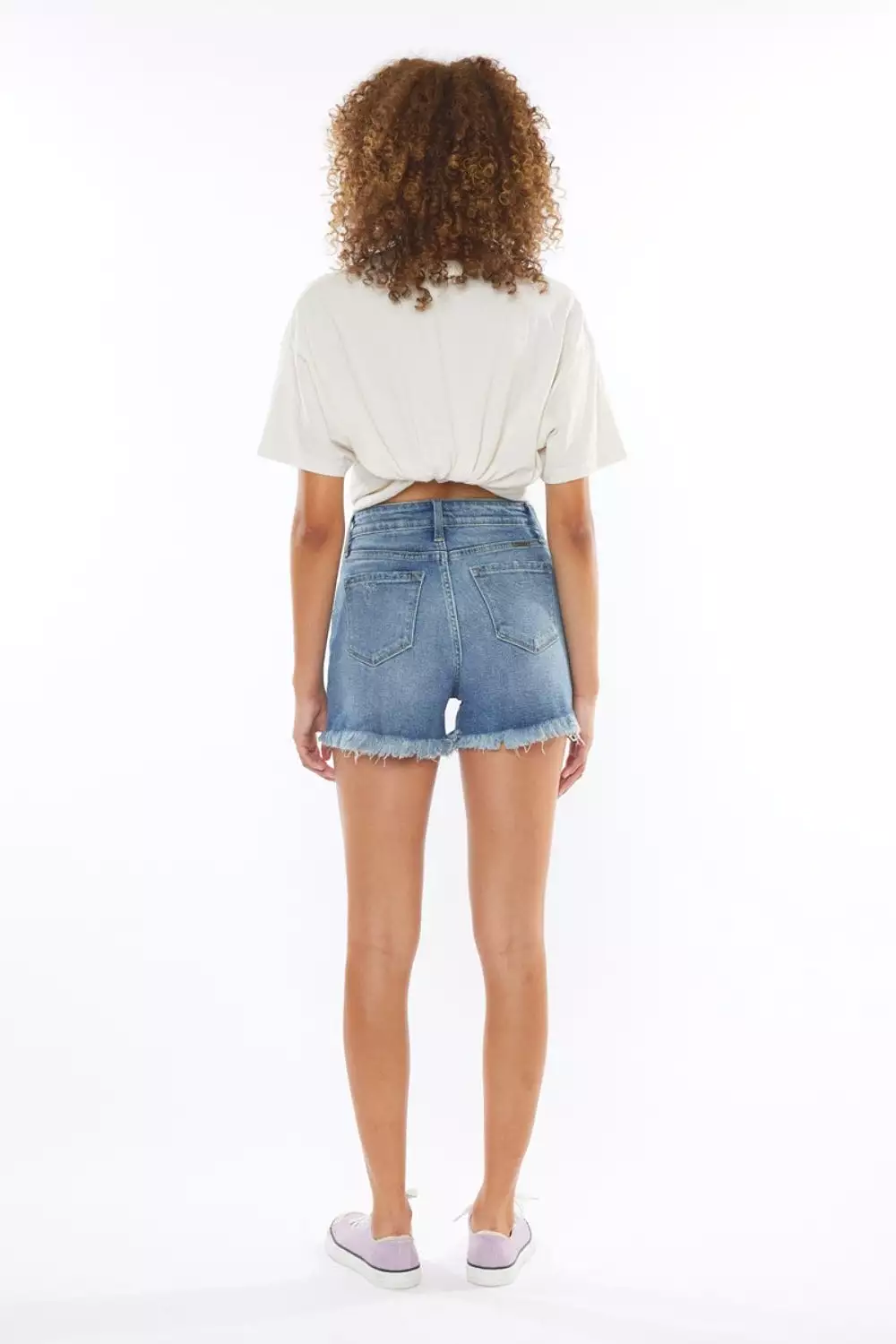 Kancan High Rise Frayed Hem Denim Shorts