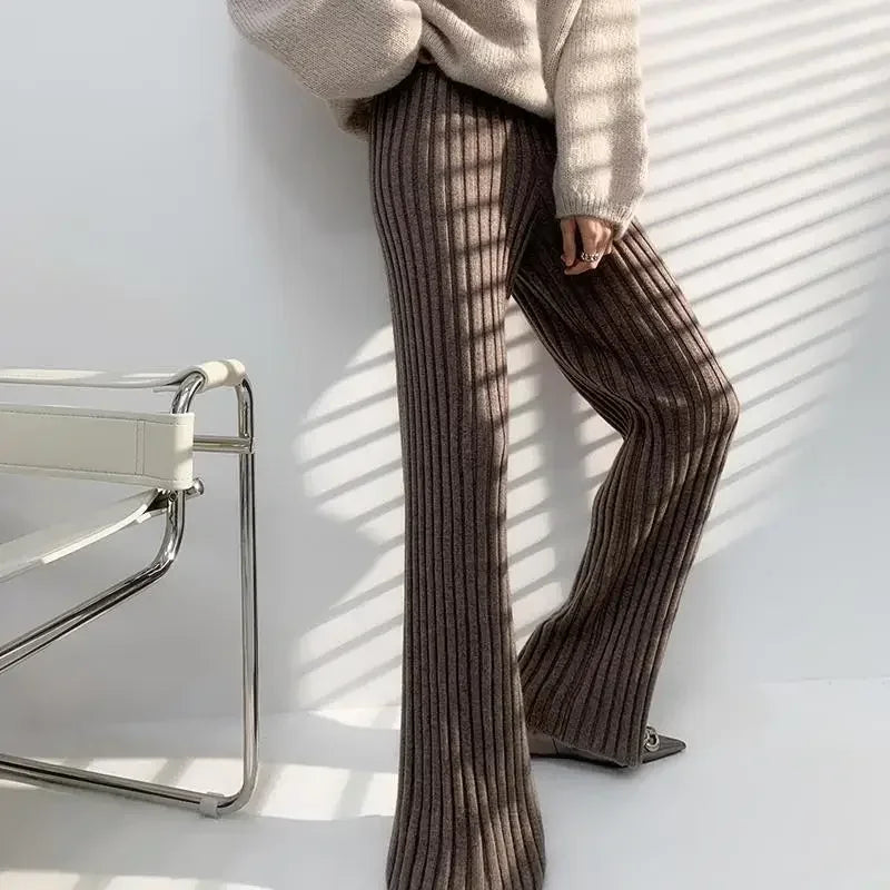 Knitted Pant Women Autumn Spring High Waist Wide Leg Pants Office Lady