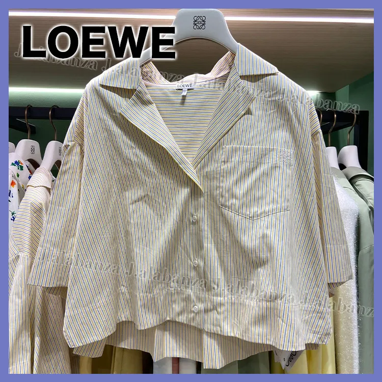 LOEWE  |Stripes Cotton Short Sleeves Shirts & Blouses