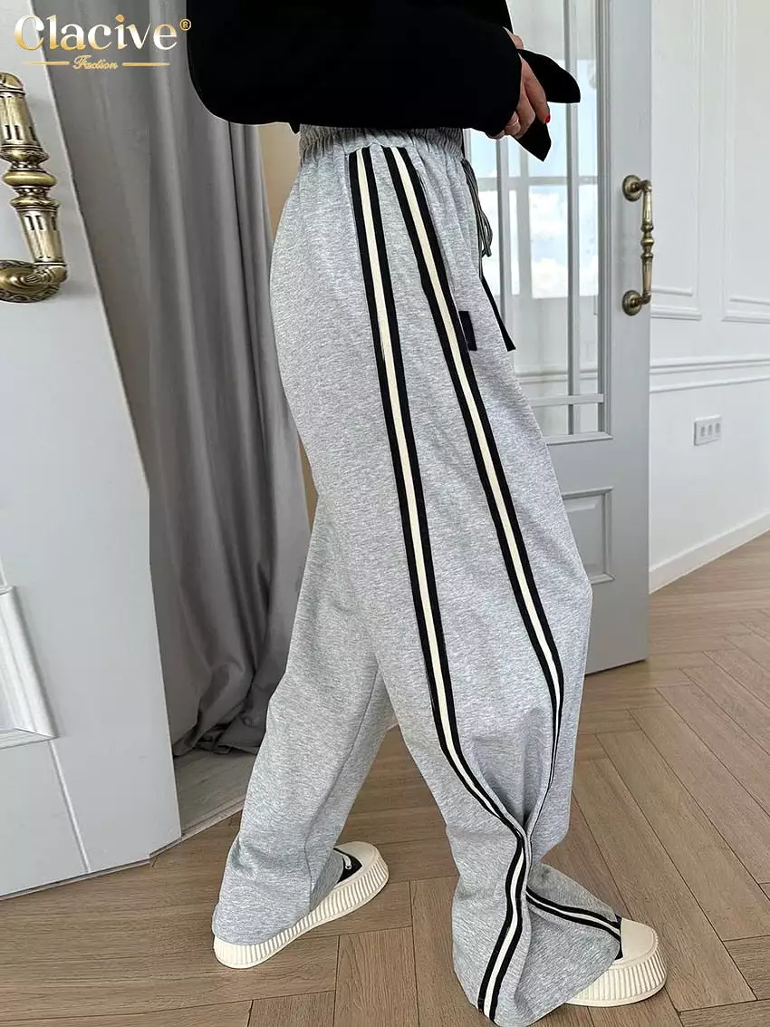 Loose White Women'S Pants 2023 Casual High Waist Full Length Pants Streetwear Elegant Spliced Straight Trousers