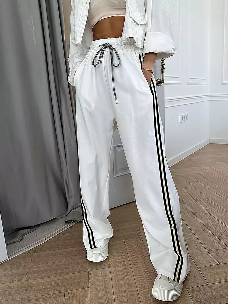 Loose White Women'S Pants 2023 Casual High Waist Full Length Pants