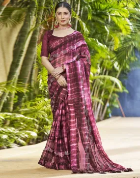 Maroon Printed Chiffon Saree