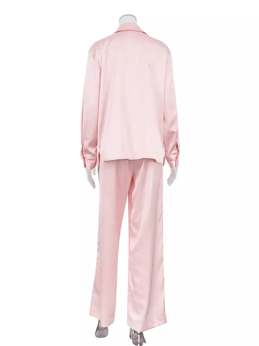 Matching Sets Loose Pink Satin Pants Sets For Women