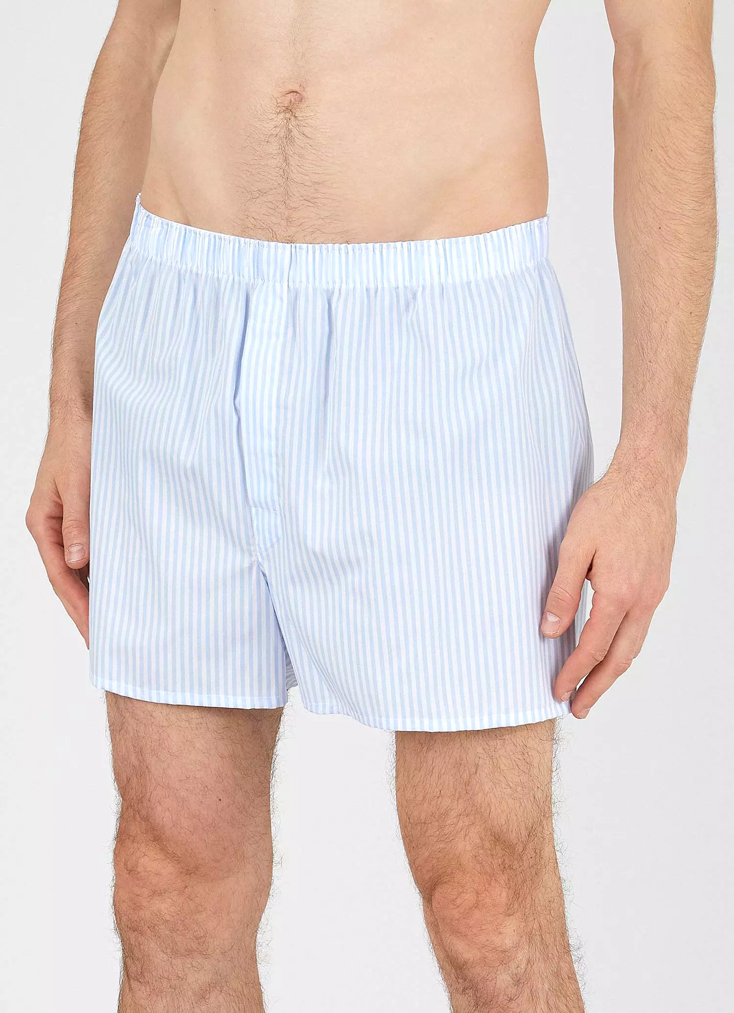 Men's Classic Boxer Shorts in White/Light Blue Bar Stripe