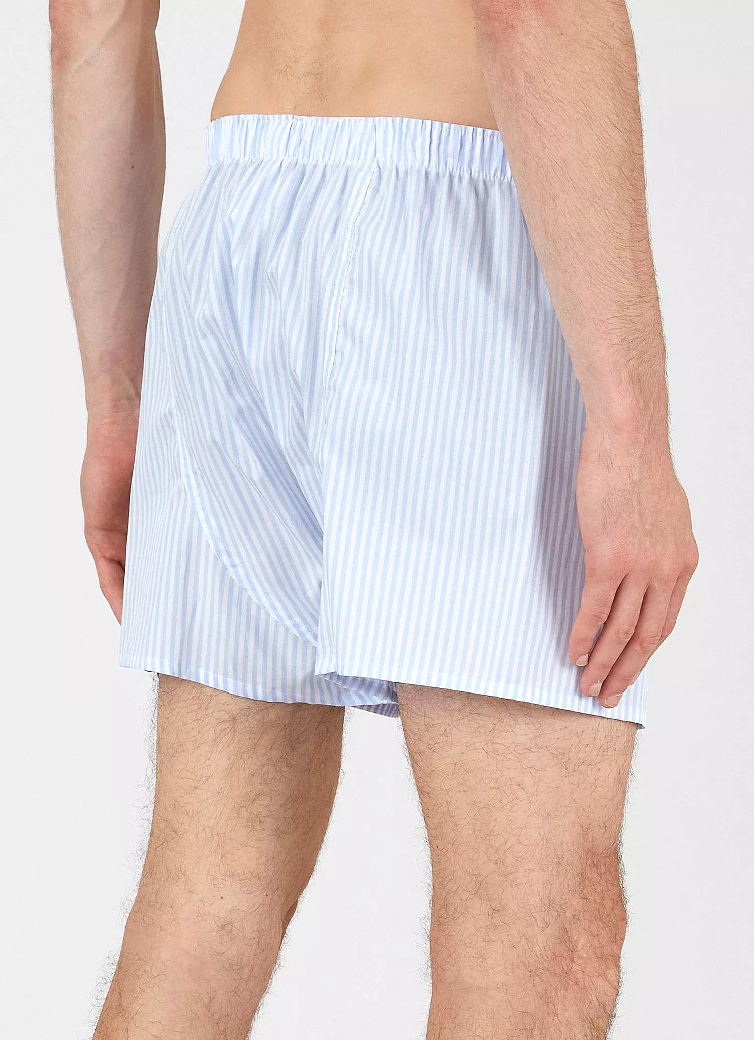 Men's Classic Boxer Shorts in White/Light Blue Bar Stripe