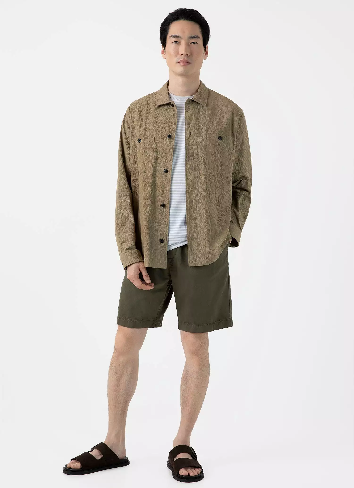 Men's Cotton Linen Drawstring Shorts in Khaki