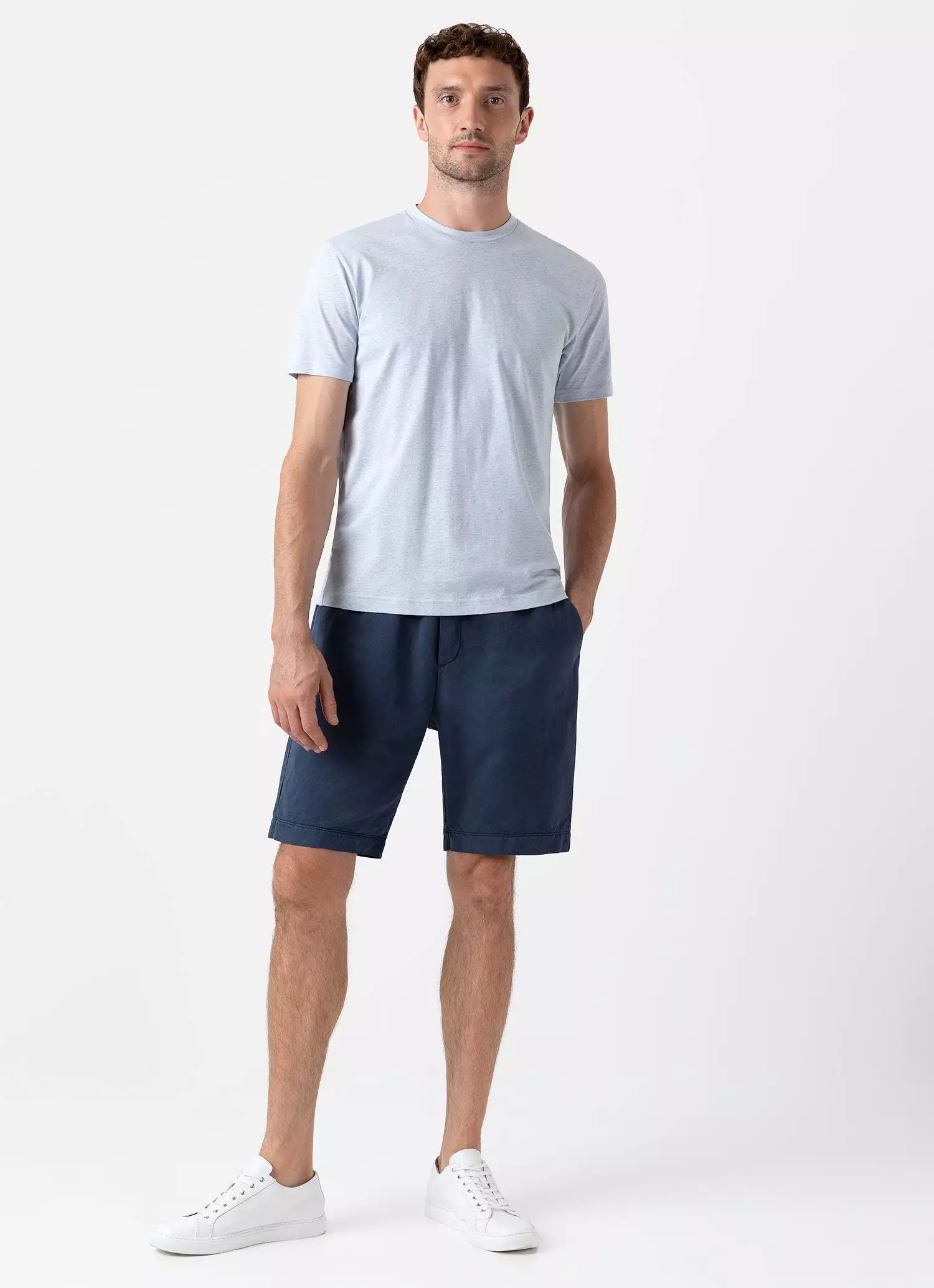 Men's Cotton Linen Drawstring Shorts in Shale Blue