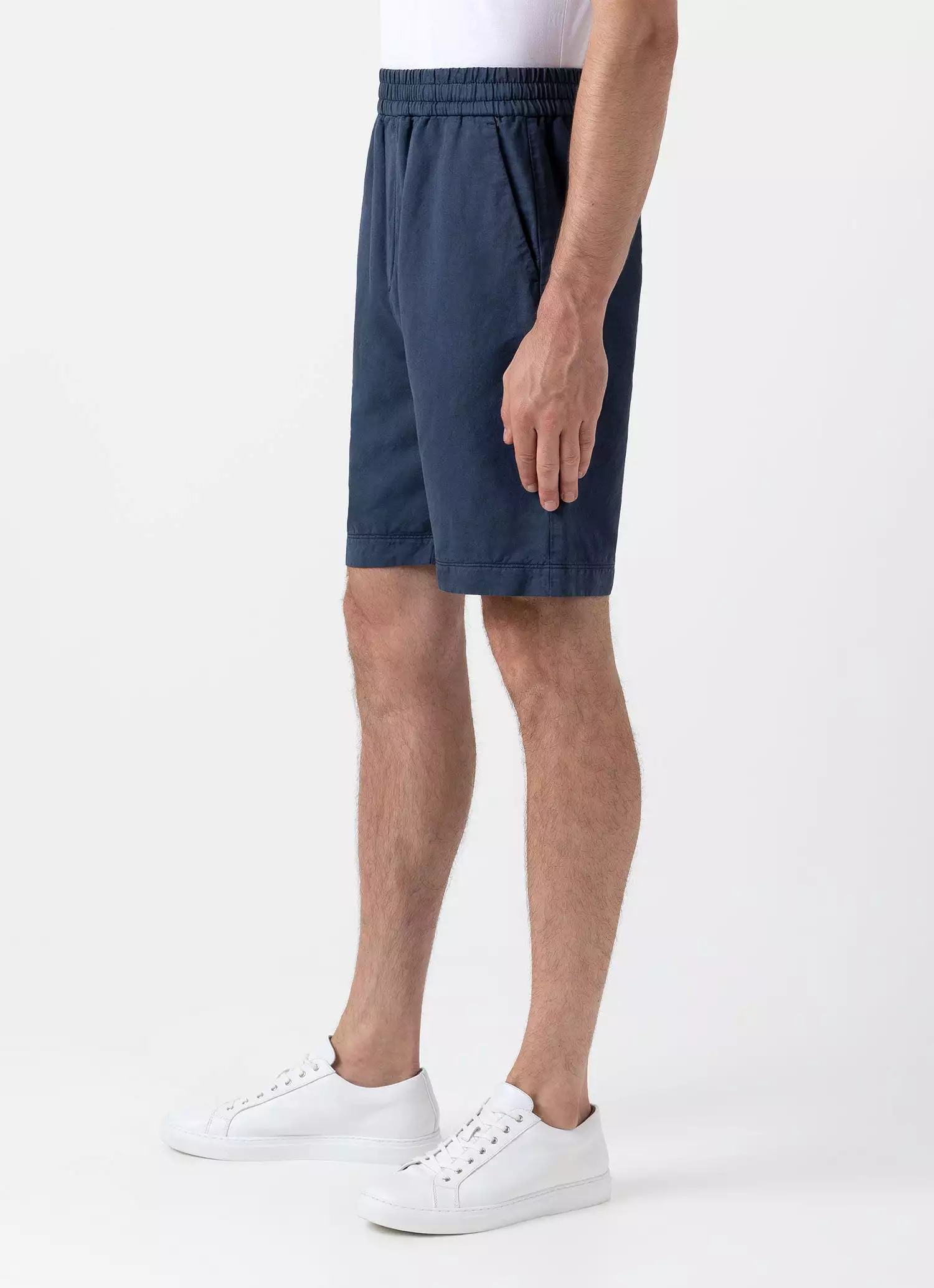 Men's Cotton Linen Drawstring Shorts in Shale Blue