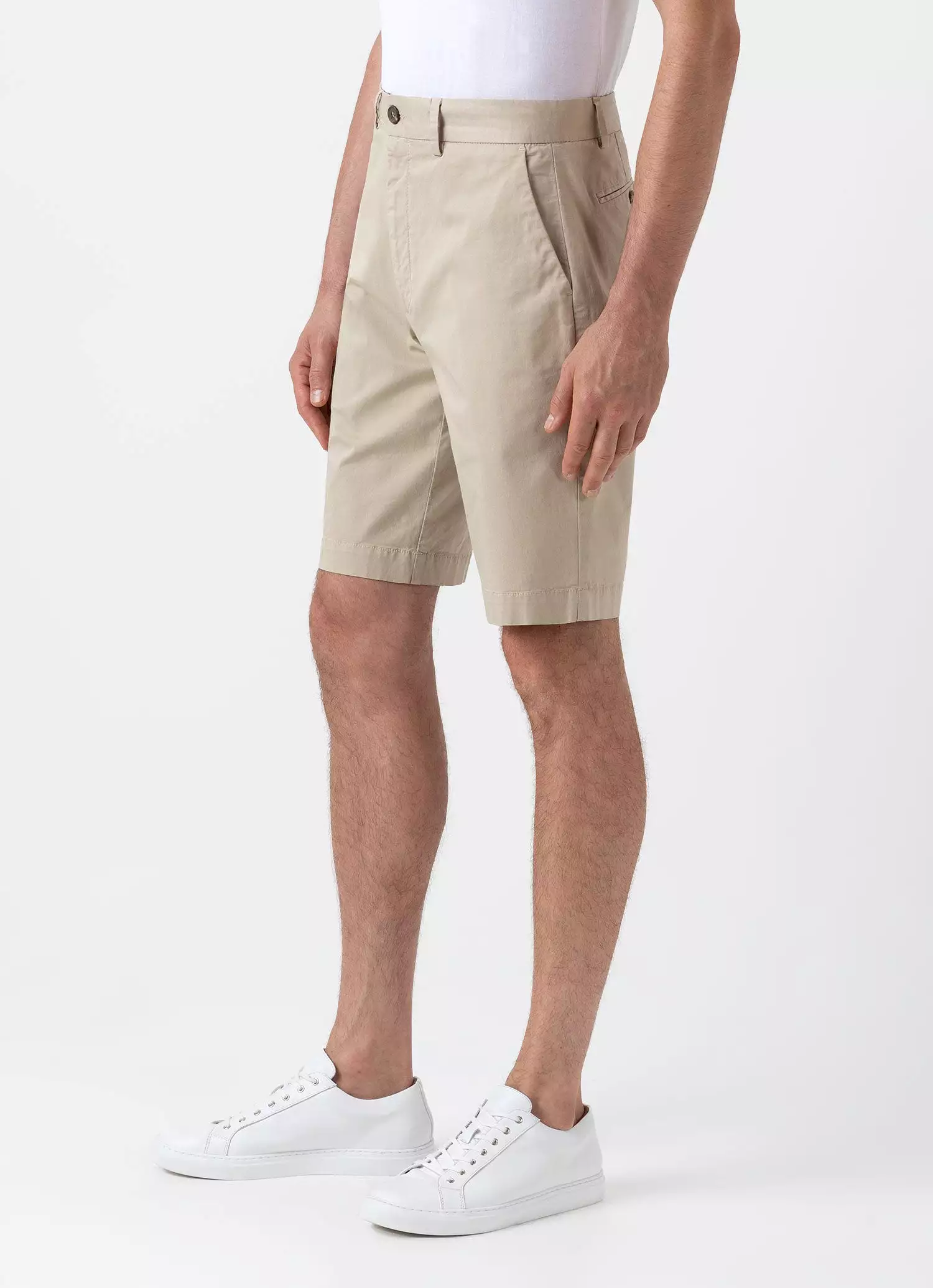 Men's Stretch Cotton Twill Chino Shorts in Light Stone