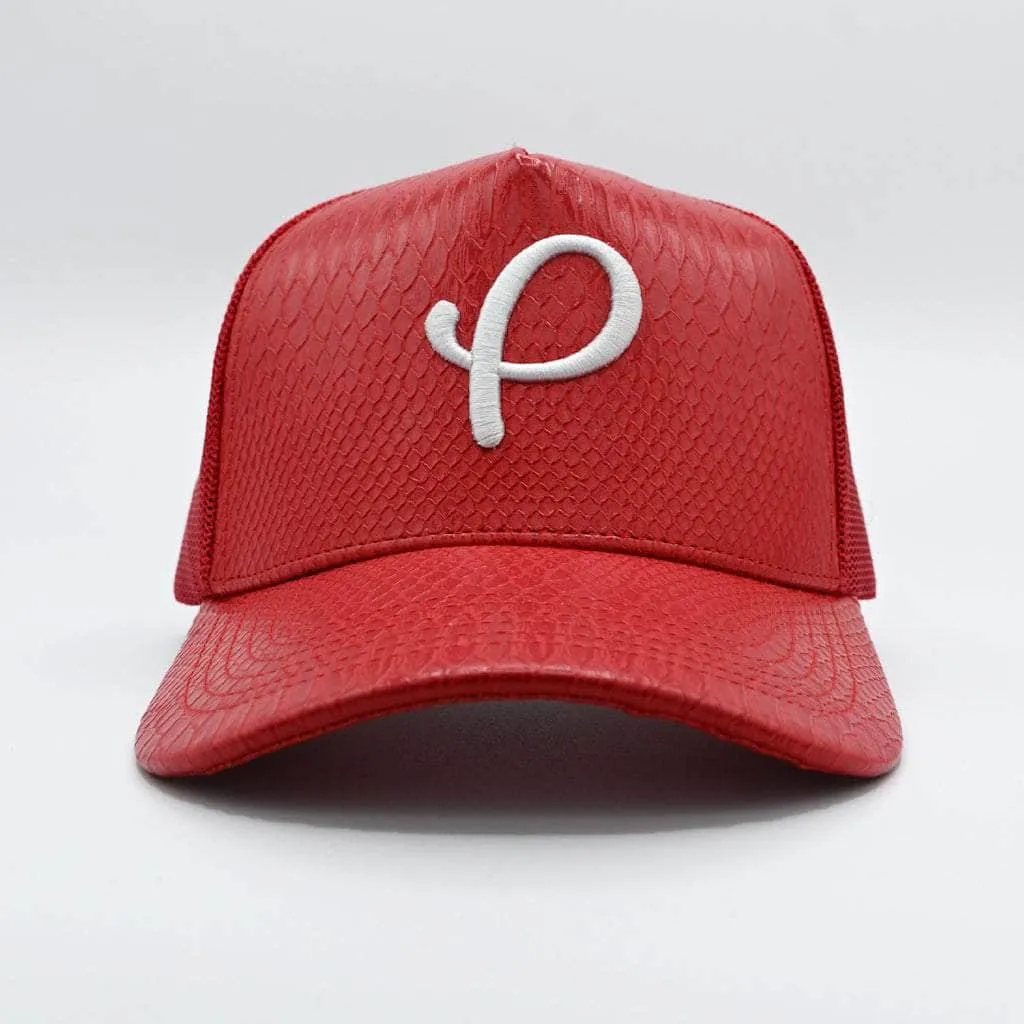 P Logo Leather Trucker Hat - Snake