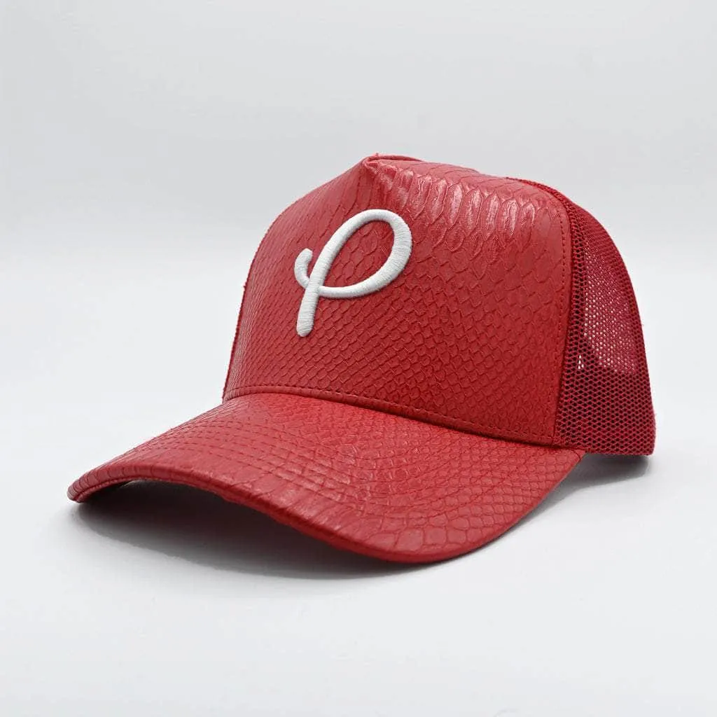 P Logo Leather Trucker Hat - Snake