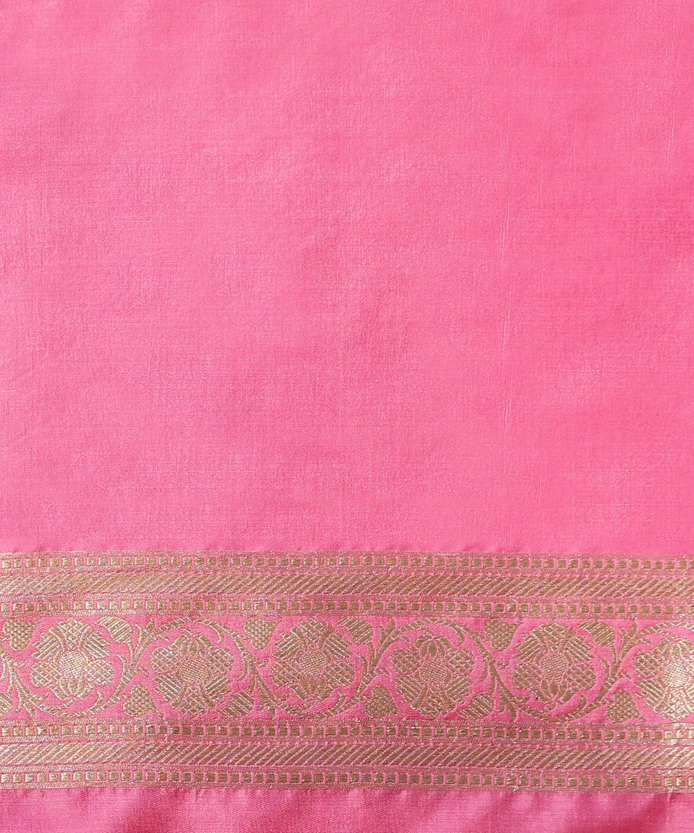 Pink Handloom Pure Katan Silk Banarasi Saree With Cutwork Jaal And Kadhwa Border