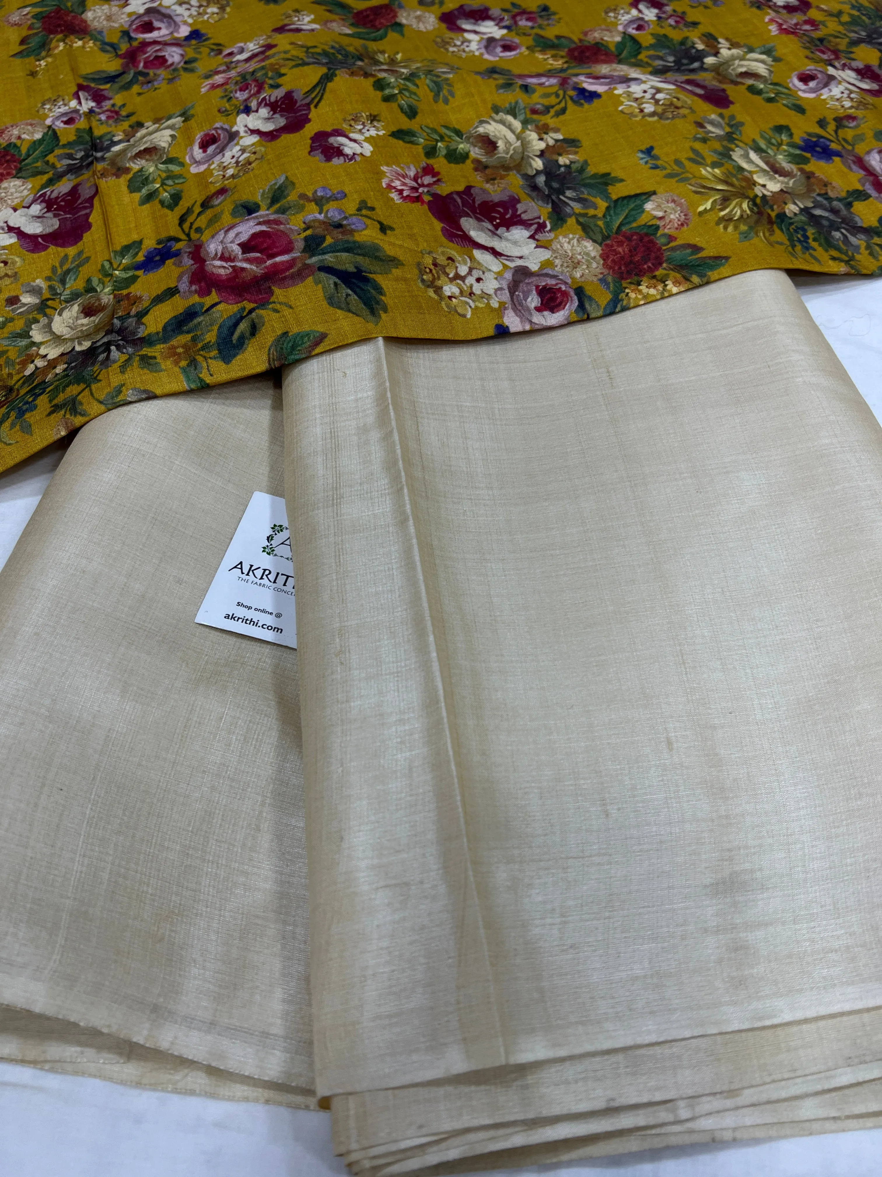 Pure tussar silk saree with printed tussar blouse