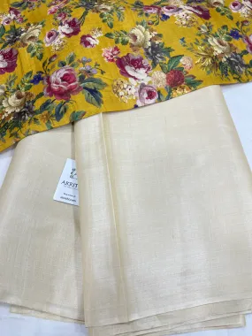 Pure tussar silk saree with printed tussar blouse