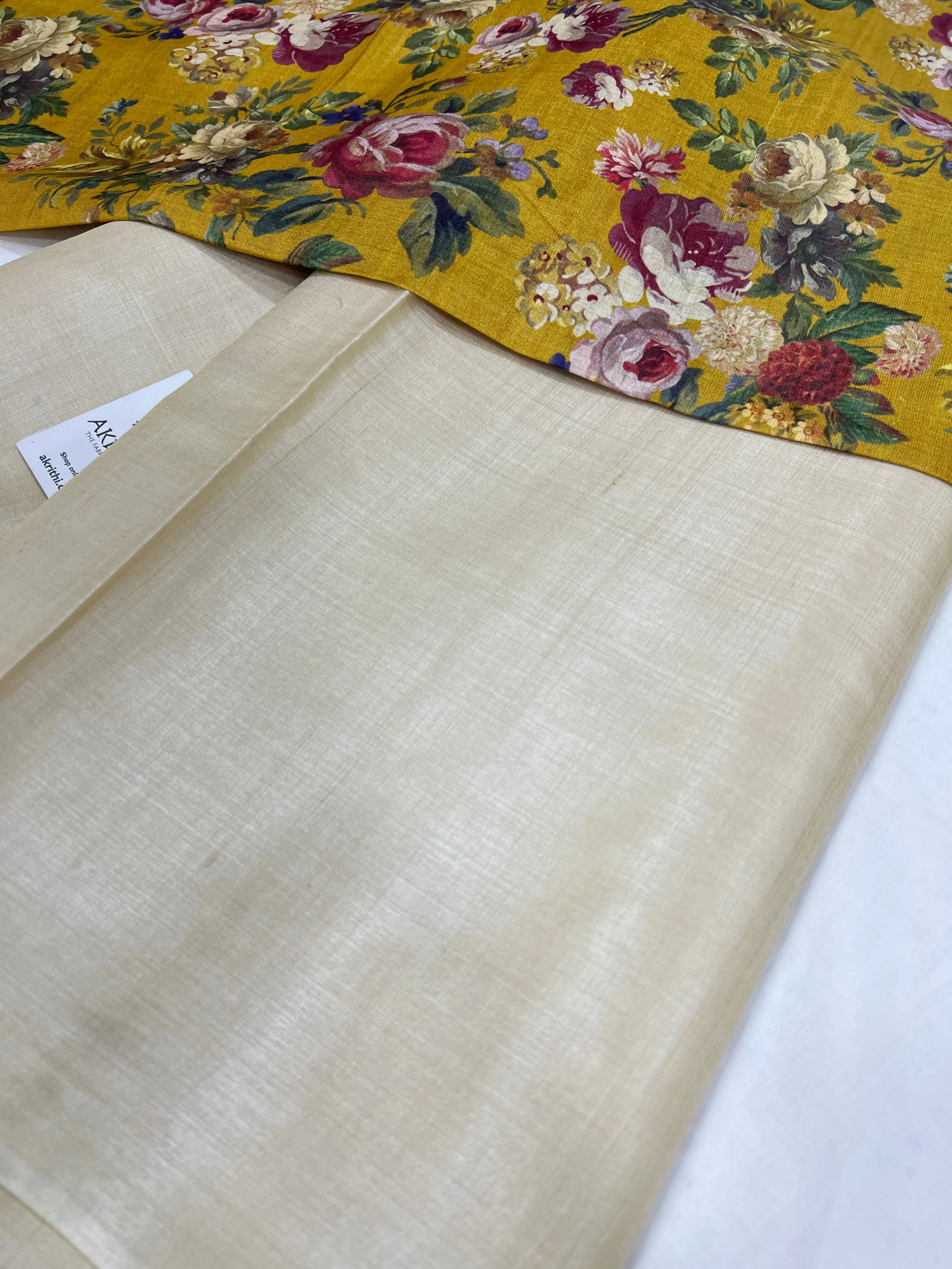 Pure tussar silk saree with printed tussar blouse